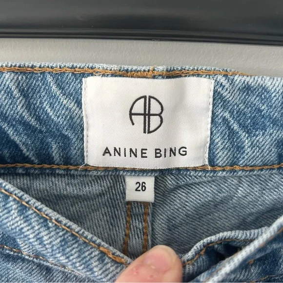 Anine Bing Olsen High Rise Button Fly Relaxed Fit Straight Leg Jeans 26